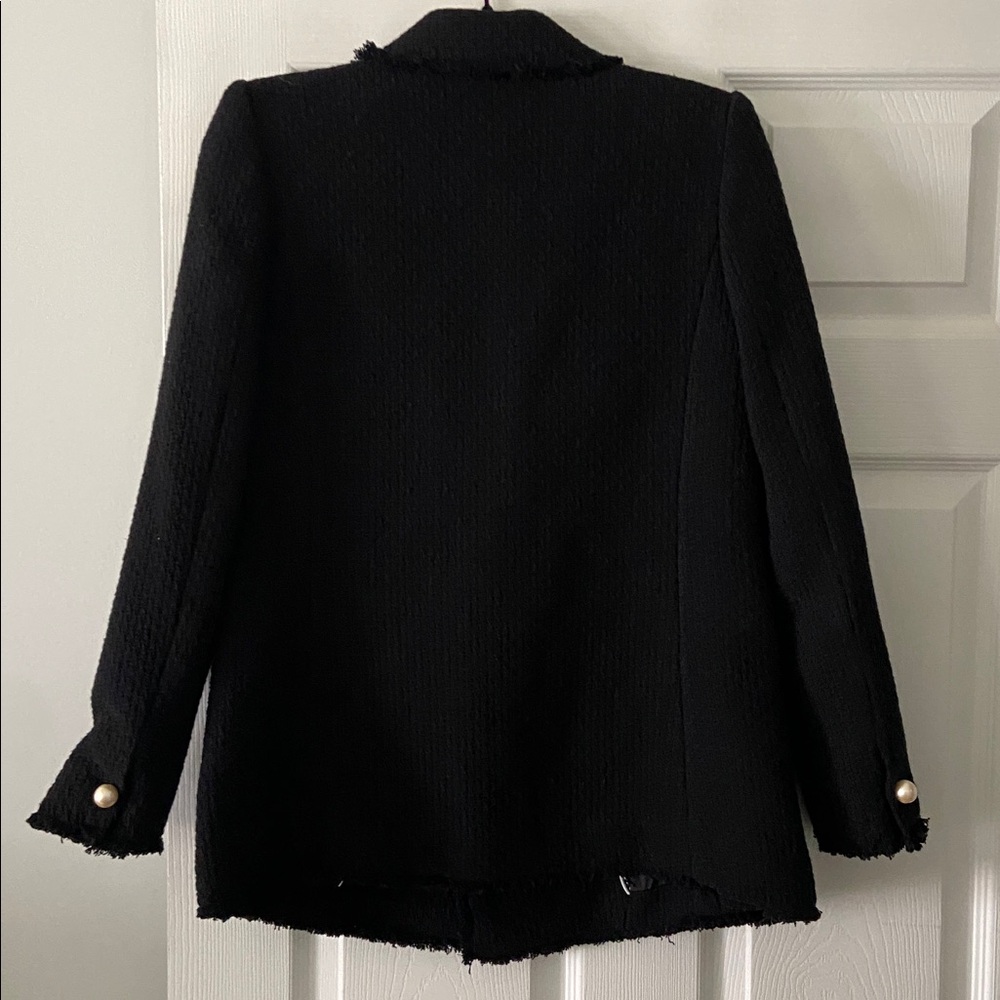 MNG Black Textured Blazer with pearl Buttons size S length 29” bust 36” - Picture 7 of 12
